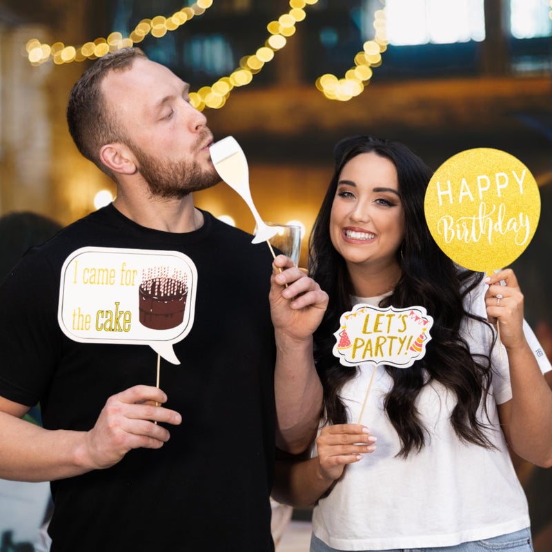Outside The Booth Birthday Photo Booth Props - 41-pc Kit with 8 x 10-Inch Sign, 60 Adhesive Pads, 45 Sticks - Image 4